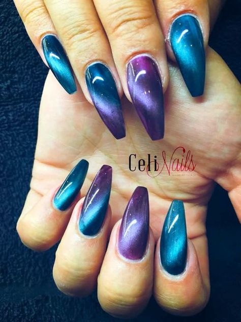 Dark Unicorn, Space Jams, Coffin Nails Ombre, Cat Eye Nails Polish, Eye Nail Art, Purple Nail Art, Nail Polish Colors Fall, Eye Nails, Winter Nails Acrylic