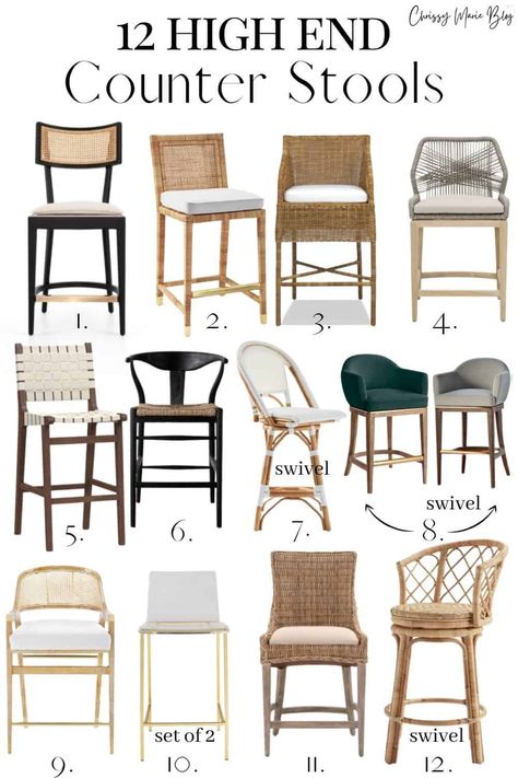 Best Stools For Kitchen Island, Island Chair Ideas, Coastal Counter Height Bar Stools, Kitchen Counter Chairs, Chairs For Kitchen Island, Island Bar Stools, Bar Chairs Kitchen, Contemporary Counter Stools, Rattan Counter Stools