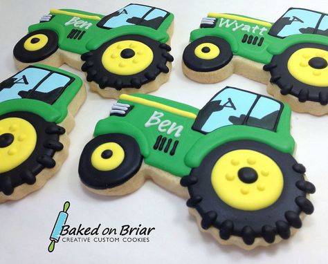 Tractor Cookies | Allison Quirk Barrett | Flickr Tractor Cookies, Tractor Birthday Cakes, John Deere Birthday Party, John Deere Party, John Deere Birthday, Tractor Cake, Farm Cookies, Tractor Birthday Party, Tractor Party