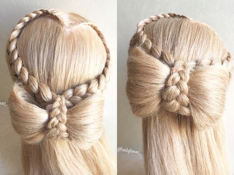 Laced heart braid into a bow 60s Mens Hairstyles, Hairstyles 60s, Indie Hairstyles, Cute Up Hairstyles, Indie Hairstyle, Updos Hairstyles, Hairstyle Girls, Bow Braid, Heart Braid