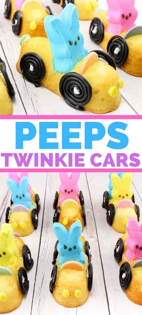 Easter Peeps Twinkie Cars Car Treats, Easter Themed Recipes, Easter Fun Food, Holiday Recipes Thanksgiving, Easter Party Food, Easy Easter Treats, Wilton Candy Melts, Easter Nests, Marshmallow Peeps