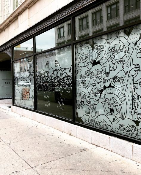 The Annex Window Installations, Chicago, Illinois — Lauren Asta Window Vinyl Ideas, Window Vinyl Design Office, Glass Sticker, Store Window Design, Window Wrap, Window Glass Design, Vinyl Artwork, Vinyl Store, Vinyl Window Decals