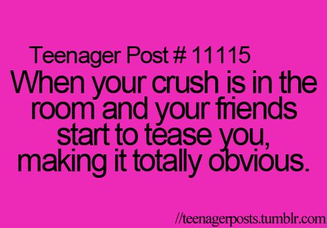 when your crush in in the room and your friends start to tease you, making it totally obvious Funny Teen Posts, When Your Crush, Teenage Post, Relatable Teenager Posts, Crush Memes, Teenage Posts, Teenager Post, Teen Posts, Teenager Quotes