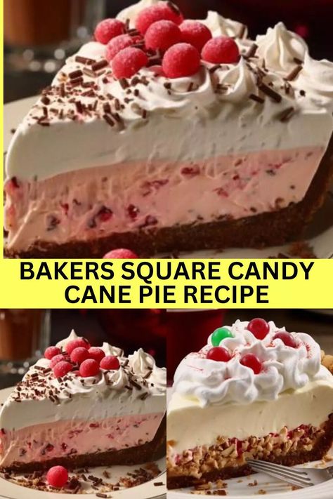 Bakers Square Candy Cane Pie Recipe, Candy Cane Pie Recipe, Peppermint Pie Recipe, Candy Cane Pie, Bakers Square, Creamy Pie, Easy Pie Recipes, Easy Pie, Chocolate Filling