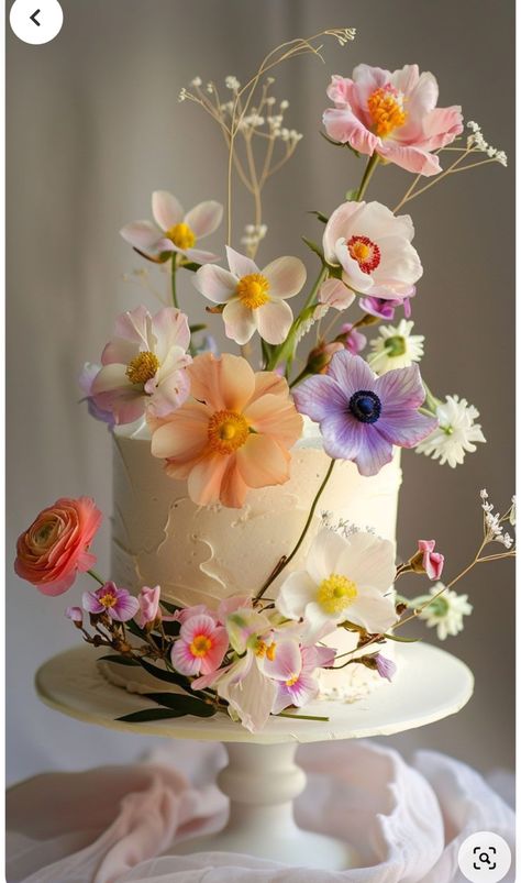 Flower Bar Ideas, Summer Floral Wedding, Floral Cake Design, Floral Cakes, Fabulous Cakes, Floral Wedding Cake, Food Party, Flower Bar