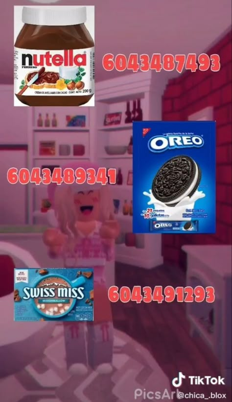 Bloxburg Painting Codes Food, Blocksburg Decal Codes Food, Oreo Decals Bloxburg, Ice Cream Bloxburg Codes, Cereal Codes For Bloxburg, Codes For Food In Bloxburg, Food Roblox Decals, Bloxburg Cereal Codes, Cereal Box Codes Bloxburg