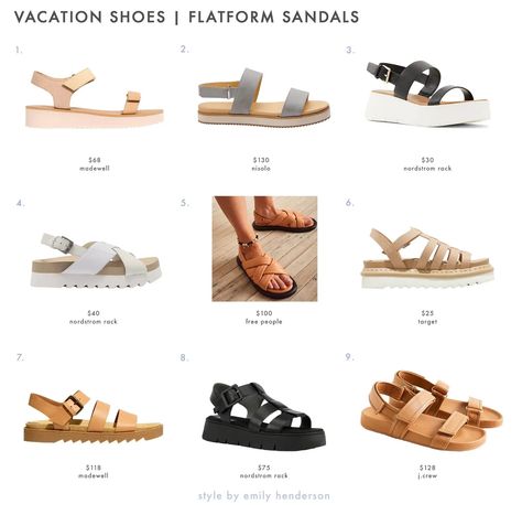 The 6 Types Of Comfortable And Cute Shoes We Want To Wear On Vacation - Emily Henderson | summer sandals, sandal slides Flatform Sandals Outfit, Fisherman Sandals Outfit, Sport Sandals Outfit, Slide Sandals Outfit, Sandals Outfit Summer, Comfortable Walking Sandals, Types Of Sandals, Vacation Sandals, Slides Outfit