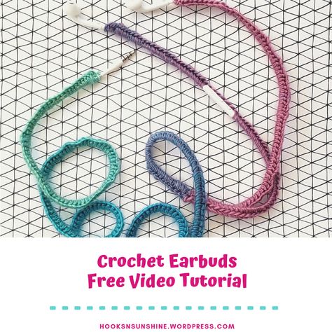 Learn to crochet around your earbuds and charging cables with this free video tutorial. Personalize and create new accessories with this beginner level project. #freecrochetpattern #yarnpunk #crochetprojects Crochet Earbuds Cover, Crochet Charging Cable, Crochet Charger Cord Cover, Crochet Earbuds, White Earbuds, Red Heart Unforgettable, Quick Crochet Projects, Cord Holder, Cord Cover