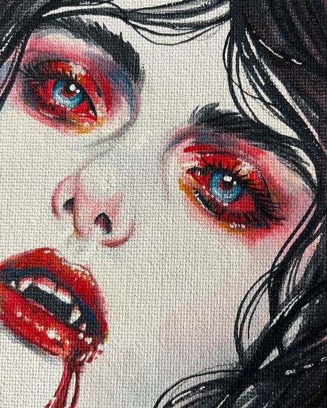 Little vampire painting from the other day. Would love to do a tattoo version of this! 8x10 gouache and watercolour on canvas board. 🩸🗡️🩸⚰️🩸 Vampire Aesthetic Drawing, Vampire Sketch, Vampire Painting, Drawing Vampire, Watercolour On Canvas, Little Vampire, Cute Canvas Paintings, Vampire Art, Cute Canvas