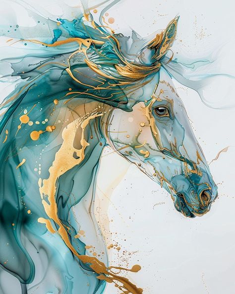 Horse Tutorial, Gold Art Painting, Abstract Horse, Horse Artwork, Horse Drawings, Equine Art, Alcohol Ink Art, Horse Painting, Horse Art