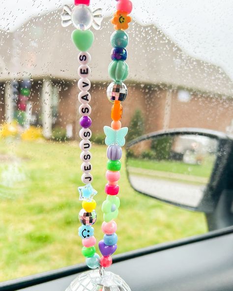 Jesus Saves Disco Car Decoration -  #Car #Decoration #Disco #Jesus #Saves Diy Rearview Mirror Charm, Diy Car Mirror Hangers Ideas, Review Mirror Car Decorations, Diy Christmas Canvas, Beaded Car Charms, Matching Ideas, Forest Wedding Ceremony, Car Mirror Decorations, Car Things