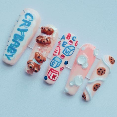 Cry Baby Nails Melanie Martinez, K 12 Nails, Nail Ideas Melanie Martinez, Melanie Martinez Nails Inspired Cry Baby, Cry Baby Nails, Melanie Martinez Nails Portals, Melanie Martinez Nails K-12, Melanie Martinez Inspired Nails, Melanie Nails