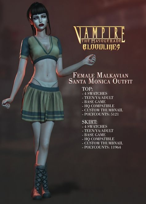 Santa Monica Outfit, Sims 4 Vampire, Vampire The Masquerade Bloodlines, Vampire The Masquerade, Vampire Masquerade, Cc Folder, Sims 4 Game, Sims 4 Cc Finds, Sims 4 Clothing