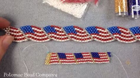 Canada and US Patriotic Beaded Bracelet Tutorials - The Beading Gem's Journal Beaded Bracelet Tutorials, American Flag Bracelet, Bead Loom Kits, Flag Beads, Flag Bracelet, Bracelet Tutorials, Patriotic Jewelry, Beaded Earrings Tutorials, Beading Patterns Free