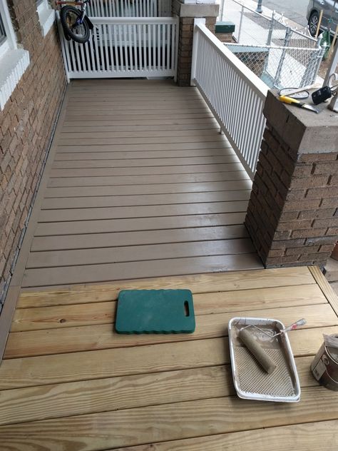 Semi Transparent (?) Mountain Ash Back Deck Colors, Deck Color For Cream House, Brown Deck, Painted Decks Colors Ideas Colour, Taupe Deck Stain, Greige Deck Paint, Sw Mountain Ash Stain, Sherwin Williams Mountain Ash Stain, Mountain Ash Stain Sherwin Williams