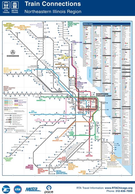 Chicago CTA, Metra and subway map Chicago Places To Visit, Chicago Train, Usa Chicago, Chicago Transit Authority, Chicago Vacation, Chicago Loop, Transit Map, Metro Map, Chicago Map