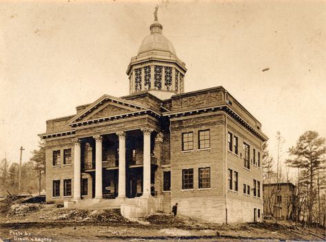 The Jackson County Courthouse was built in 1914, but do you know why? 🤔 🏛️ Learn the history of this iconic structure on our website. 📷 @wcuhunterlibrary Second Story Balcony, Western Carolina University, Brick Construction, Old Library, Jackson County, Madison County, Our Town, Great Smoky Mountains National Park, Mountain Town