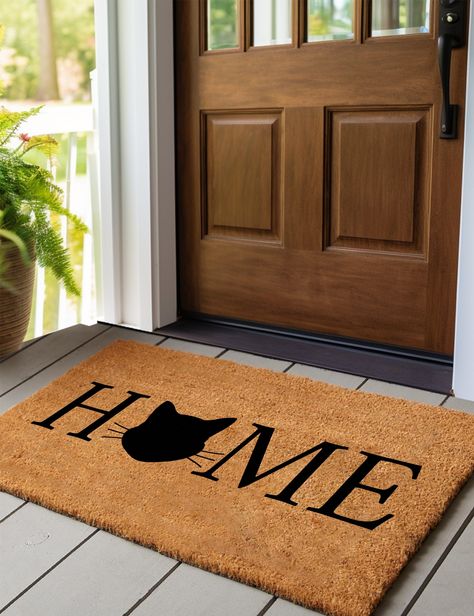 Personalized Home Cat Doormat , Custom kitty Doormat, Custom Handmade Cat Mat, Ideas Welcome Cat Gift for Cat Owner Love Cats by ArvoodDesigns on Etsy Cat Doormat, Welcome Mat Front Door, Spring Doormats, Mat Ideas, Cricut Mat, Coir Mat, Cat Door, House Map, Funny Doormats