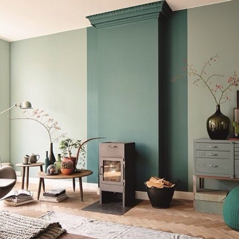 Zo prachtig Cleo Schreuderman!!! Design Del Prodotto, Green Interiors, Green Rooms, Home Fashion, Wall Color, A Fire, Room Colors, Green Living, 인테리어 디자인