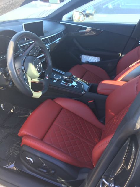 Audi Rs5 Red, Audi Red Interior, Audi S5 Interior, Red Inside Car, Red Car Seats, Car With Red Interior, Red Car Interior Decor, V Ff, Red Interior Car