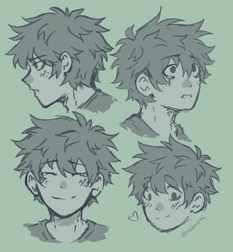 Deku Hair Drawing Tutorial, How To Draw Deku's Hair, Men Haircut Styles Drawing, Person With Horns Drawing, Mha Drawing Reference, Boy Hair Ideas Drawing, Boy Hair Drawing Sketches, Izuku Midoriya Hair, How To Draw Deku