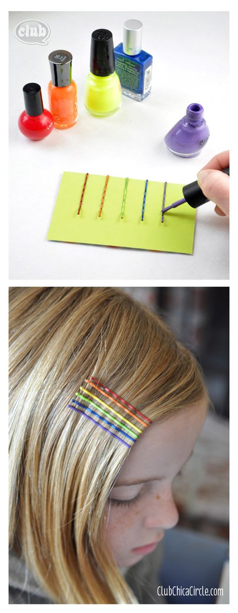 Rainbow colored bobby pins DIY - quick and easy way to add some high fashion and color to your hair Orange Photoshoot, Bobby Pins Diy, Pins Diy, Double Rainbow, Rainbow Hair, Diy Hair Accessories, Accessories Diy, Diy Accessories, Trendy Hairstyles