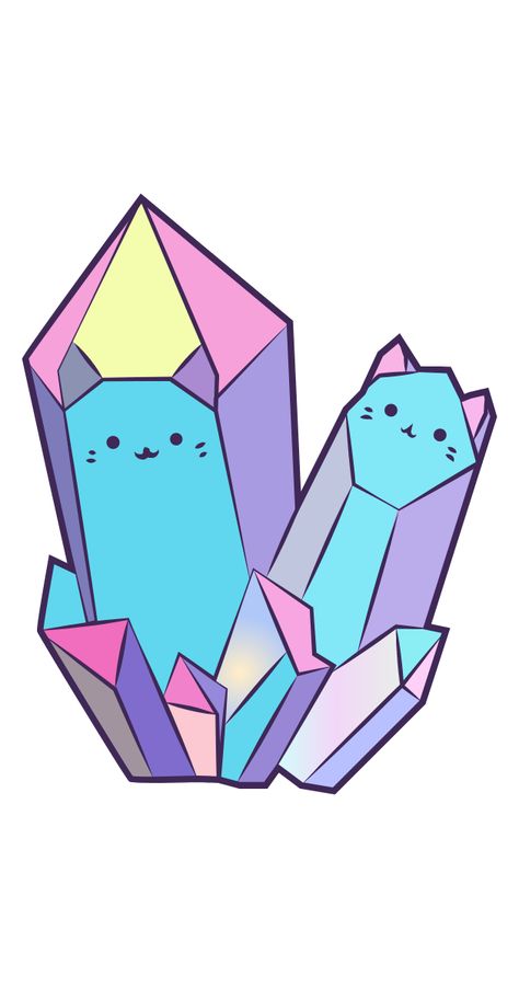 Nice sticker with colorful crystal cats. There is a legend that these cats were transformed into crystals, because they did not want to purr.. #Colorful #Crystal #Cats Kawaii Crystals Drawing, Cartoon Crystals, Crystal Cartoon, Crystals Stickers, Crystal Cat, Nice Stickers, Crystal Illustration, Crystal Drawing, Crystal Stickers