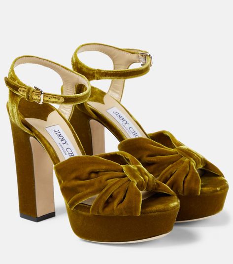 Heloise 120 velvet platform sandals in yellow - Jimmy Choo | Mytheresa Jimmy Choo Platform, Velvet Sandals, Casual Glam, Holiday Party Outfit, Party Outfits, Jimmy Choo Shoes, Cute Everyday Outfits, High Heel Sandals, Platform Heels