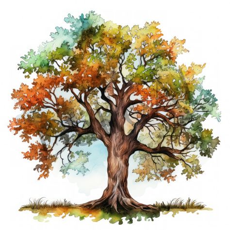 Watercolor Family, Tree Clipart, Art Corner, Harvest Decorations, Falling Leaves, Color Profile, Nature Journal, Autumn Colors, Oak Tree