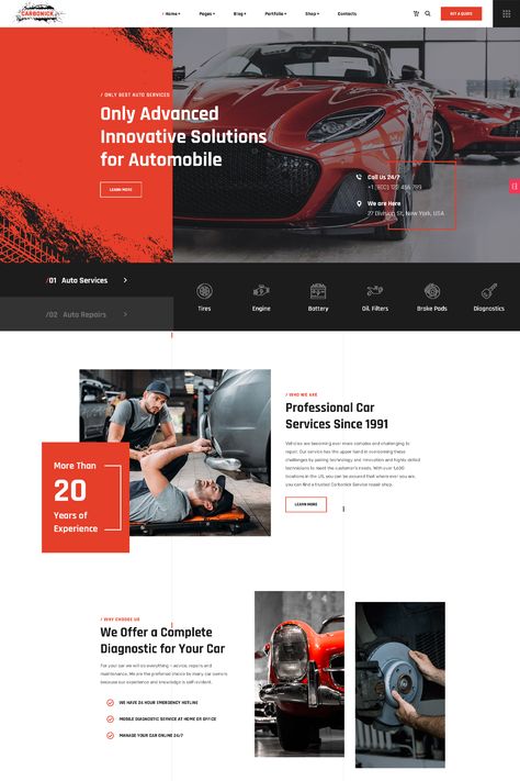 The "Carbonick - Auto Services & Repair WordPress Theme" is designed for auto service centers, car repair shops, mechanics, and automotive-related businesses. Auto Repair Website Design, Mechanic Website Design, Car Repair Website Design, Car Service Website, Automotive Website Design, Car Repair Shop Design, Mechanic Website, Car Website Design, Landing Ideas