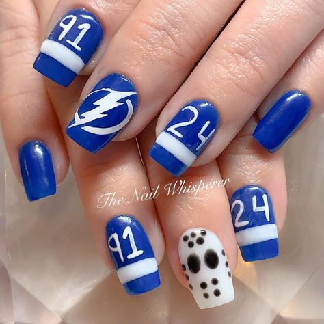 Sports Themed Nails, Wings Nail Art, Hockey Nails, Lightning Nails, Penguin Nails, Sports Nails, Football Nails, Nail Decals Diy, Clarksville Tennessee