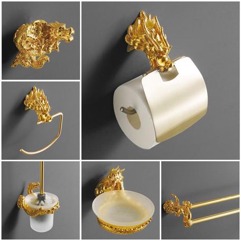 Luxury Wall Mount Gold Dragon Design Paper Box Roll Holder Toilet Gold Paper Holder Tissue Box Bathroom Accessories MB-0959A Dragon Bathroom, Toilet Paper Holder Gold, Weird Toilets, Washroom Tiles Design, Toilet Seat Design, Washroom Tiles, Toallero Ideas, Dragon Paper, Luxury Toilet