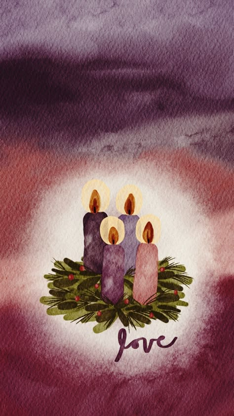 Advent Wreath Wallpaper, Advent Wallpaper Iphone, Advent Watercolor, Advent Painting, Advent Wallpaper, First Week Of Advent, Square Ornaments, Advent Sunday, Advent Art