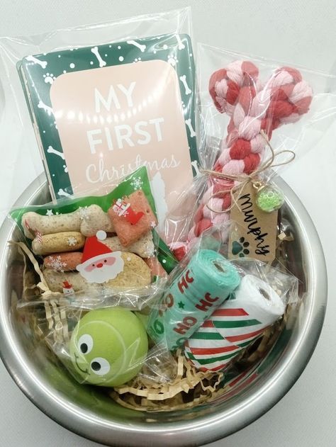 Things To Get Your Dog For Christmas, Doggie Christmas Gifts, Pet Gift Basket, Dog Stocking Stuffers, Dogs First Christmas, Puppy Christmas Gift, Puppy Christmas, Christmas Biscuits, Personalized Dog Gift