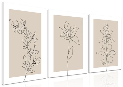 PRICES MAY VARY. [Elegant Simplicity] The Neutral Botanical Canvas Wall Art Set of 3 features stunning flower minimalist abstract botanical prints. These beige leaf plant wall decor pieces bring a touch of elegance and serenity to any space. The boho floral canvas line artwork is perfect for adding a subtle yet impactful statement to your home decor. [Versatile Placement] Ideal for various rooms, this set of 3 wall art pieces is perfect for the bathroom, bedroom, and living room. The neutral bot Minimalist Bedroom Painting, Bedroom Framed Wall Art, Paintings For Bathroom, Canvas Bedroom Decor, Outline Of Flowers, Bedroom Pics, Boho Bedroom Wall Decor, Flower Minimalist, Minimalist Canvas Art