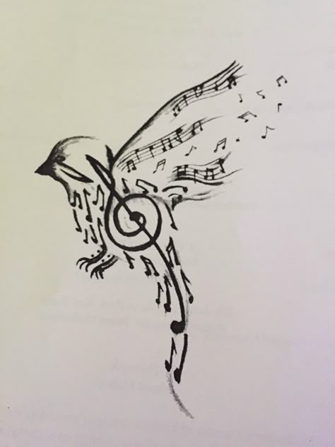 Book And Music Tattoo, Choir Tattoo Ideas, Choir Tattoo, I Love Music Tattoo, Music Teacher Tattoo, Choir Drawings, Ocean Music Tattoo, Bird And Music Tattoo, Bird Music Tattoo