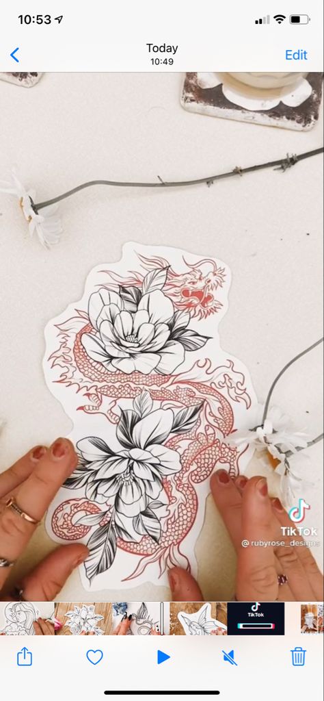 Mandela And Dragon Tattoo, Red Dragon Sleeve Tattoo Women, Dragon And Flower Sleeve Tattoo, Red Dragon And Flowers Tattoo, Women’s Back Tattoo Dragon, Red Dragon Wrist Tattoo, Red Dragon Tattoo On Back, Red Dragon Rib Tattoo, Floral Dragon Arm Tattoo