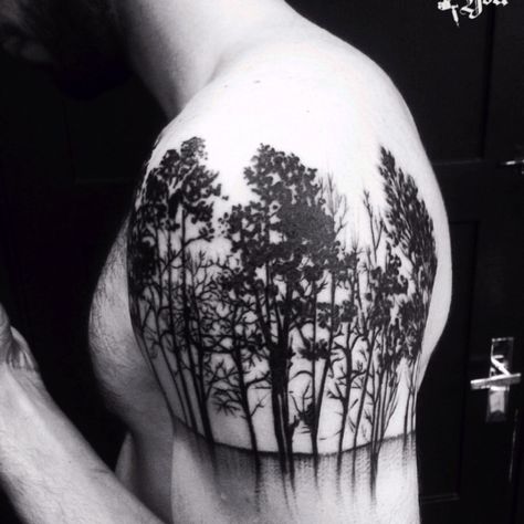 #trees #forest #nature | Oct 2nd 2016 | 211823 Shoulder Cap Tattoo Men, Shoulder Cap Tattoo For Men, Landscape Tattoos, Cap Tattoo, Shoulder Cap Tattoo, Cuff Tattoo, Background Landscape, Tattoo Background, Awesome Tattoo