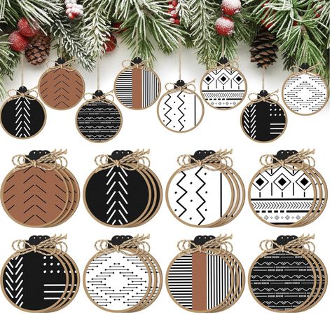 Gerrii 24 Pack Christmas Boho Ornaments Wooden Christmas Round Ornaments with Bow Christmas Tree Hanging Sign Farmhouse Christmas Gifts Supplies for Xmas Tree Decoration Southwestern Christmas Ornaments, Western Christmas Decorations, Boho Ornaments, Western Christmas Tree, Bow Christmas Tree, African Christmas, Boho Christmas Tree, Boho Christmas Decor, Christmas Boho