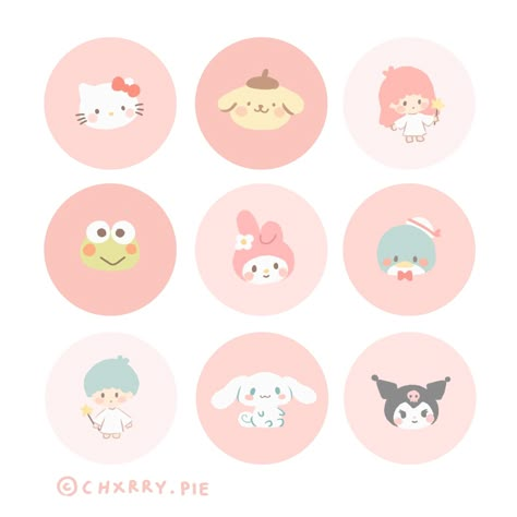 Cute Insta Pfp Cartoon, Goodnotes Icon, Cute Highlight Covers, Cute Sanrio Pfp, Circle Sticker Design, 카드 디자인, Scrapbook Stickers Printable, Sanrio Wallpaper, Kawaii Stickers