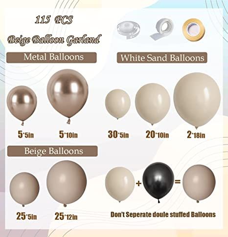 Amazon.com: Boho Balloon Garland, 115PCS Beige Balloons Neutral Balloon Arch Kit with Champagne Balloon White Sand Double Stuffed Balloons for balloon Arch for Birthday Party Wedding Bridal Shower Decorations : Home & Kitchen Beige Balloon Garland, Champagne Balloons, Baby Shower Balloon Arch, Champagne Birthday, 19th Birthday, Arch Kit, White Balloons, Champagne Color, Baby Shower Balloons