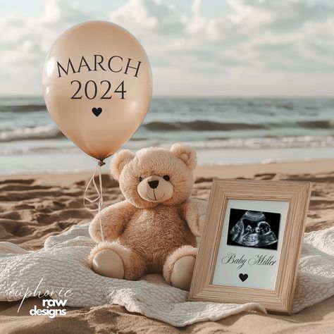 Digital Teddy Bear Pregnancy Announcement Template, Summer Beach Baby Neutral Reveal Facebook Instagram, Beach Theme Editable Download - Etsy Summer Pregnancy Announcement, Pregnancy Announcement Template, Beach Maternity, Summer Pregnancy, Baby Reveal, Beach Baby, Neutral Baby, Design Skills, Beach Themes