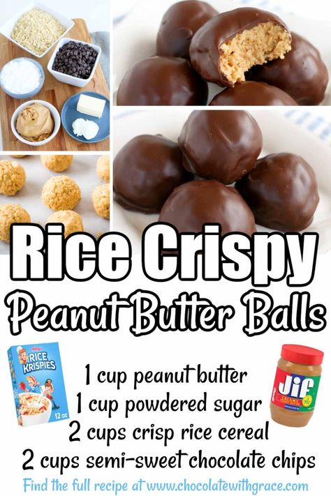 Rice Krispy Peanut Butter Balls Rice Crispy Peanut Butter Balls, Rice Crispy Peanut Butter, Crispy Peanut Butter Balls, Peanut Balls, Brownie Vegan, Peanut Butter Rice Krispie Treats, Easy Christmas Candy Recipes, Peanut Butter Balls Recipe, Butter Balls