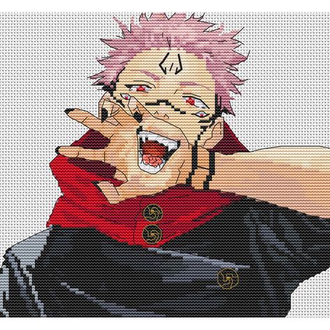 Cross Stitch Patterns Free Disney, Anime Cross Stitch, Jujutsu Kaisen Sukuna, Knitting Patterns Free Blanket, Itadori Yuji, Pixel Drawing, Pixel Crochet, Pixel Art Grid, Minecraft Pixel Art