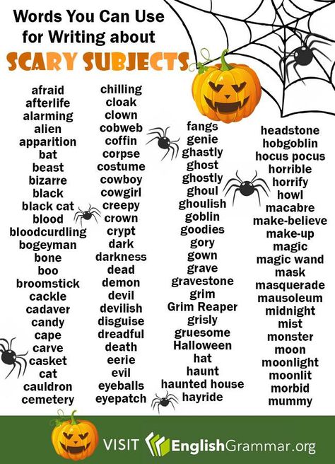 Vocabulary: Scary Subjects Descriptive Adjectives, Writing Vocabulary, Verbs In English, Teach English Online, Teaching English Online, Descriptive Words, Descriptive Writing, English Writing Skills, Words To Use