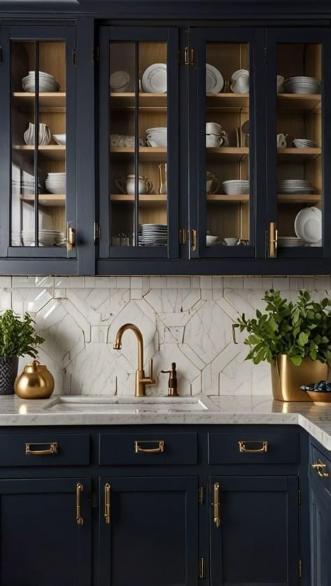 Classic Cabinet Design, Dark Blue Kitchen Cabinets, Navy Kitchen Cabinets, Dark Blue Kitchen, Navy Blue Kitchen Cabinets, Kitchen Cabinet Design Ideas, Dark Blue Kitchens, Lake Kitchen, Cabinet Design Ideas