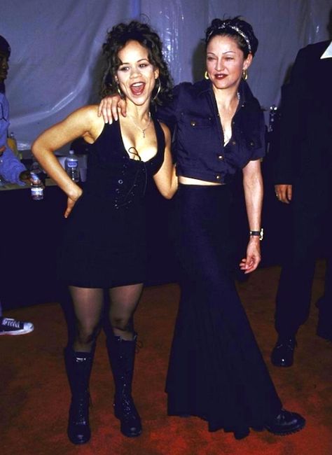 On March 15 1994, Madonna attended the 8th annual Soul Train Awards with Rosie Perez at the Shrine Auditorium, in Los Angeles, California. Rosie Perez Soul Train, Rosie Perez 90s, 90s 2000s Party Outfit, Latina Summer, Women Of The 90s, Rosie Perez, 90s Artists, Soul Train Awards, 2000s Era