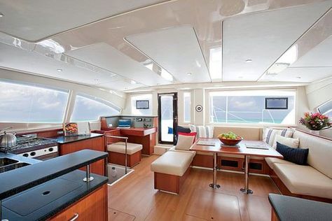 Creative Catamaran Interior Design Ideas To Cause You Delight - Bored Art Catamaran Interior, Bvi Sailing, Boating License, Luxury Yacht Interior, Boat Interior Design, Sailboat Interior, Yacht Interior Design, Small Yachts, Boat Interior