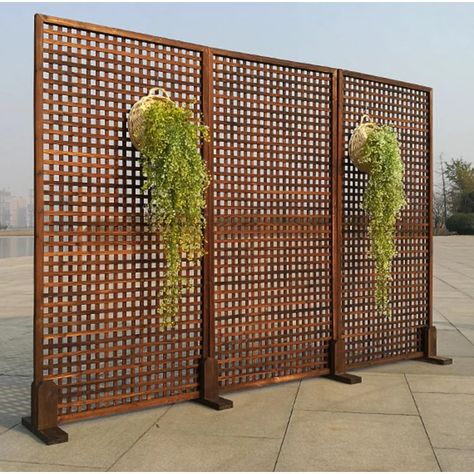 Porpora 6 ft. H x 3 ft. W Wood Privacy Screen | Wayfair Wood Privacy Screen, Pallet Deck Diy, Diy Privacy Screen, Patio Privacy Screen, Wood Trellis, Square Lattice, Patio Privacy, Privacy Landscaping, Pallet Patio