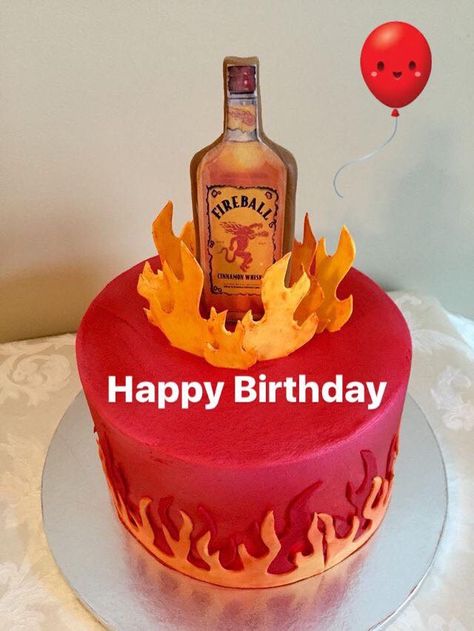 Happy Birthday Fire Ball Cake Design, Fireball Themed Cake, Fireball Cake Design, Fireball Birthday Cake, Fireball Birthday, Fireball Cake, Alcohol Cakes, Lilly Party, Alcohol Cake